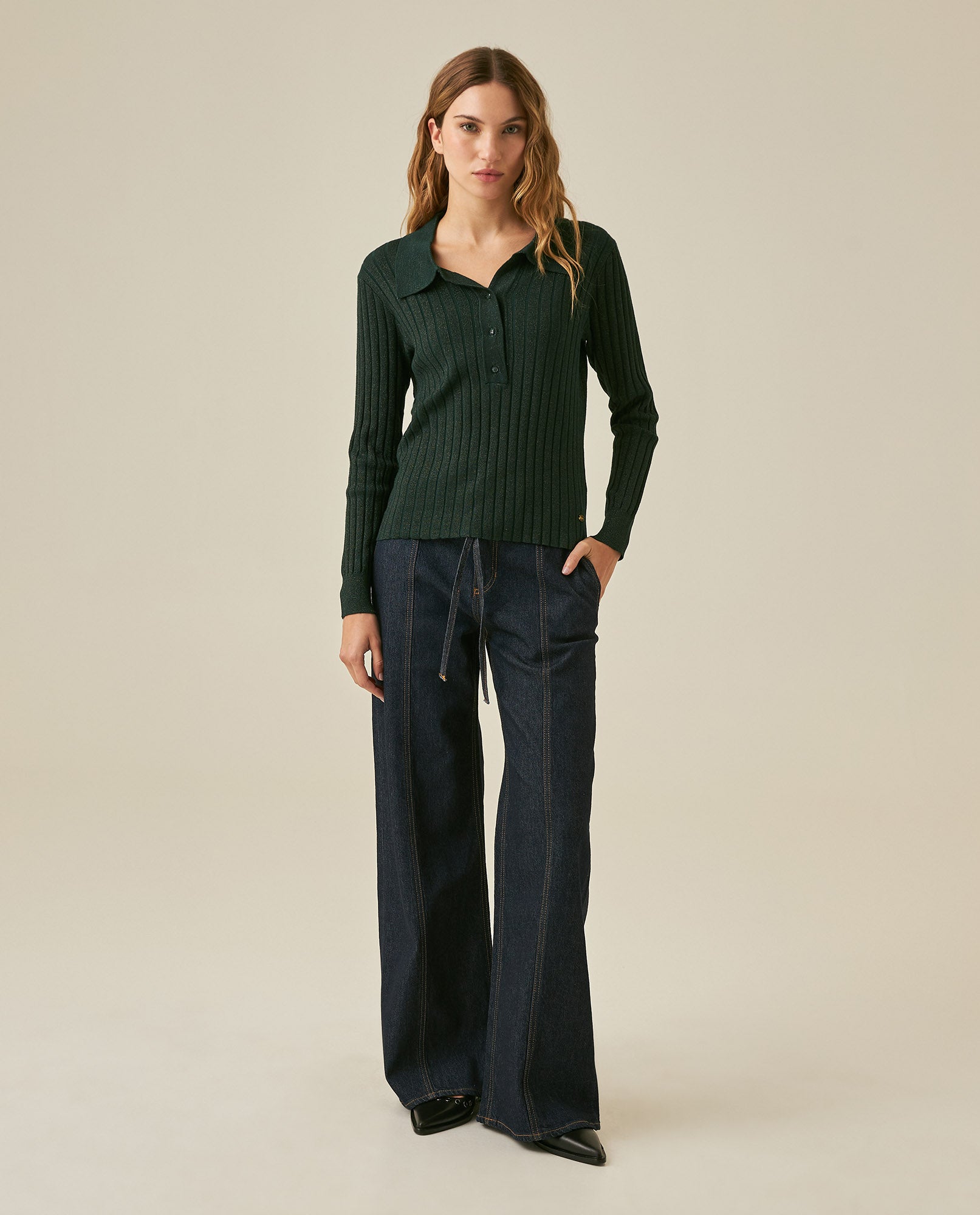 Womens Sweater Knit Straight Silhouette Viscose Blend - Dark Green 63_791H000_VER195406_4