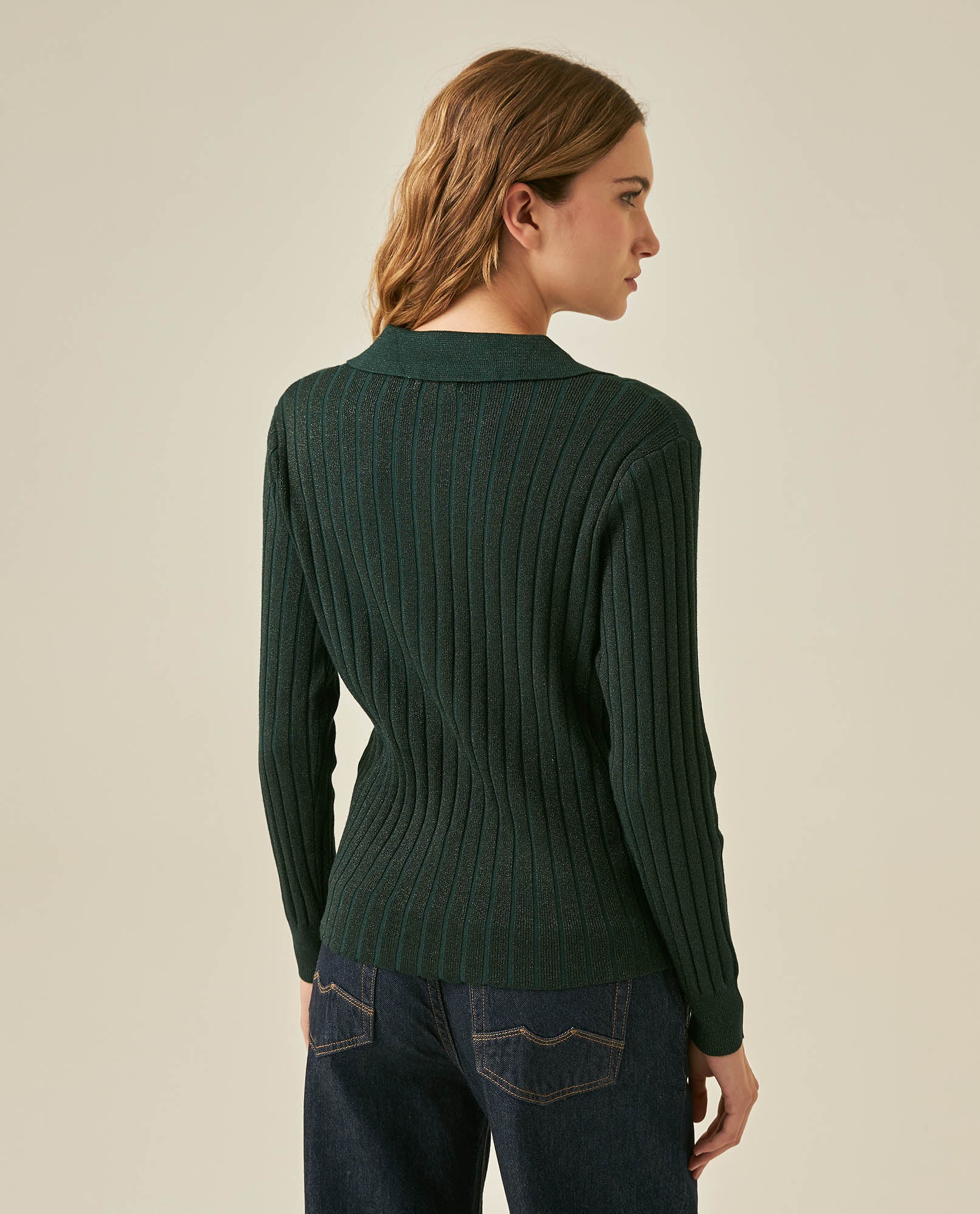 Womens Sweater Knit Straight Silhouette Viscose Blend - Dark Green 63_791H000_VER195406_6