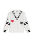 Womens Sweater Knit English Stitch Bomber Silhouette Cotton Varsity Appliqués - Raw 63_791H001_CRU110103_3