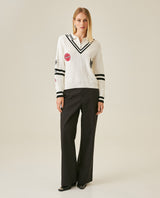 Womens Sweater Knit English Stitch Bomber Silhouette Cotton Varsity Appliqués - Raw 63_791H001_CRU110103_4