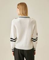Womens Sweater Knit English Stitch Bomber Silhouette Cotton Varsity Appliqués - Raw 63_791H001_CRU110103_6