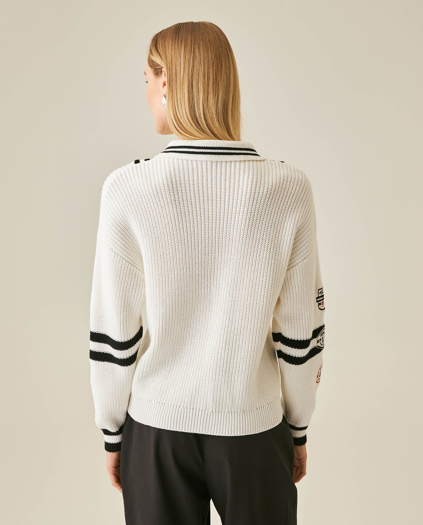 Womens Sweater Knit English Stitch Bomber Silhouette Cotton Varsity Appliqués - Raw 63_791H001_CRU110103_6