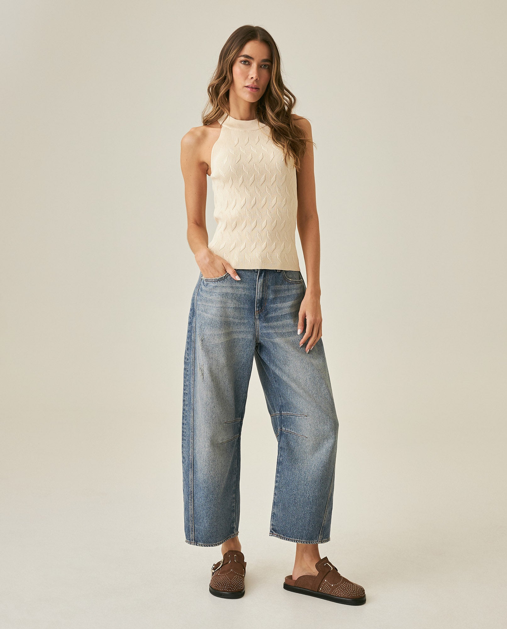 Womens Top Knit Mini Channel Halter Neck Viscose Blend - Raw 63_791H002_CRU110103_4