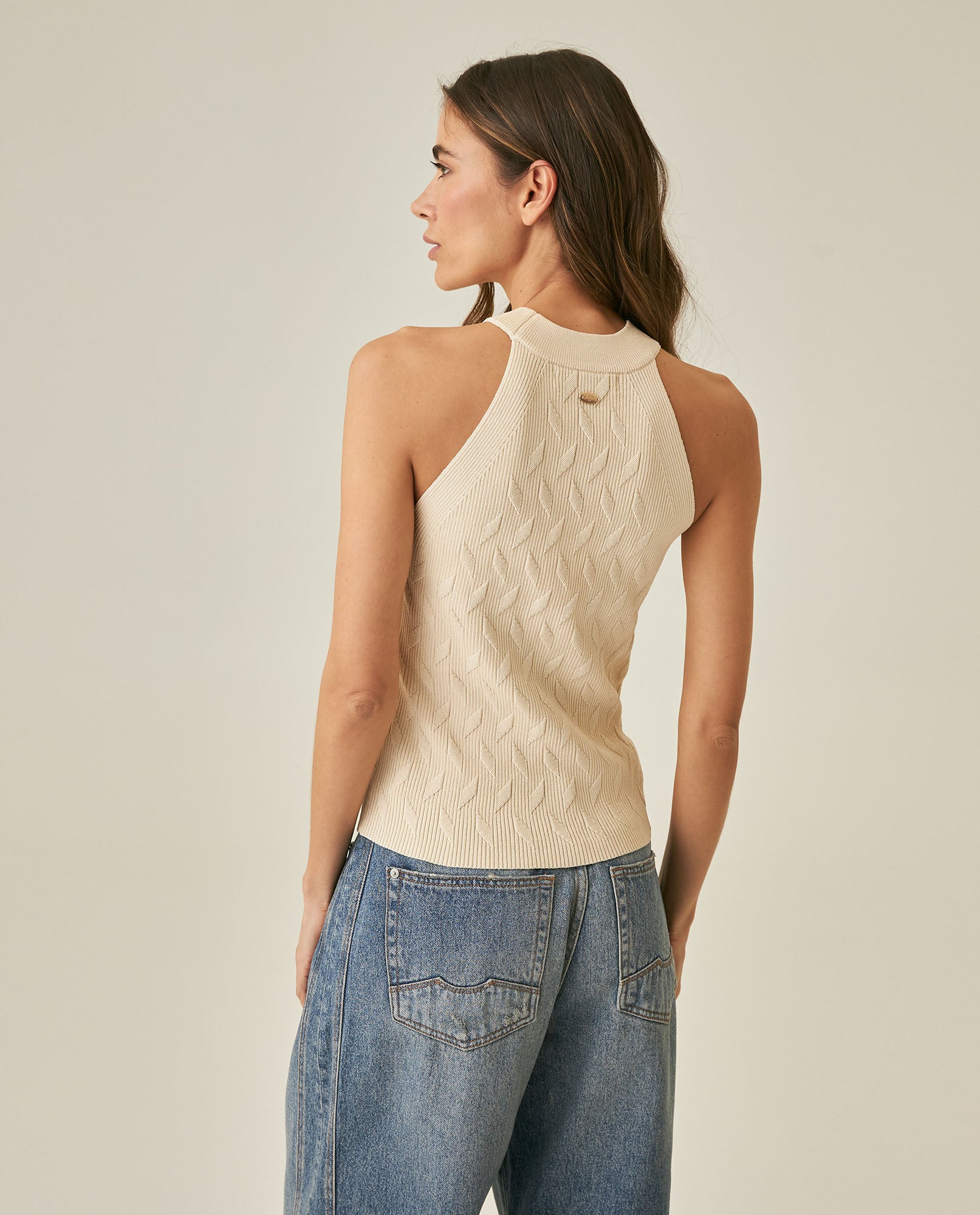 Womens Top Knit Mini Channel Halter Neck Viscose Blend - Raw 63_791H002_CRU110103_6