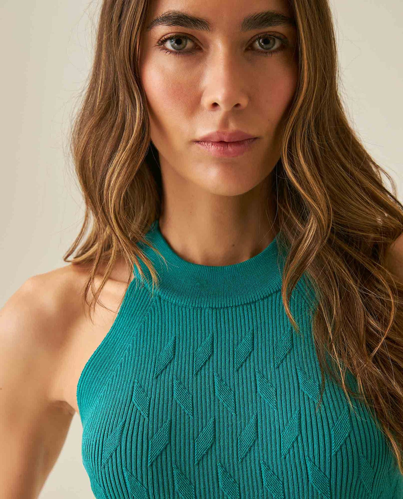 Womens Top Knit Mini Channel Halter Neck Viscose Blend - Green 63_791H002_VER170619_5