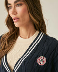 Womens Cardigan Knit Varsity Style Cotton Heavy Gauge Cable Stitch Tridimensional Contrast Stripes - Blue 63_791H003_AZU194030_5