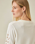 Womens Sweater Knit Crewneck Acrylic–Cotton Eyelet Floral Embroidery Ruched Cuffs - Raw 63_791H004_CRU110103_7