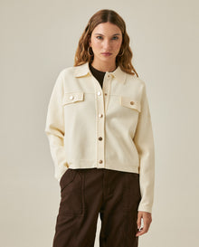 Womens Jacket Knit Cargo-Inspired Boxy Silhouette Viscose Blend - Raw 63_791H005_CRU110103_0