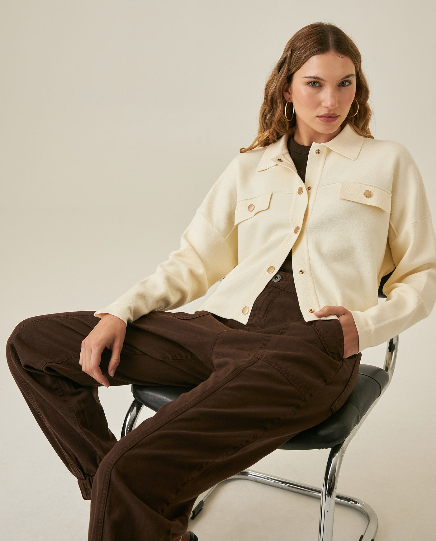Womens Jacket Knit Cargo-Inspired Boxy Silhouette Viscose Blend - Raw 63_791H005_CRU110103_4