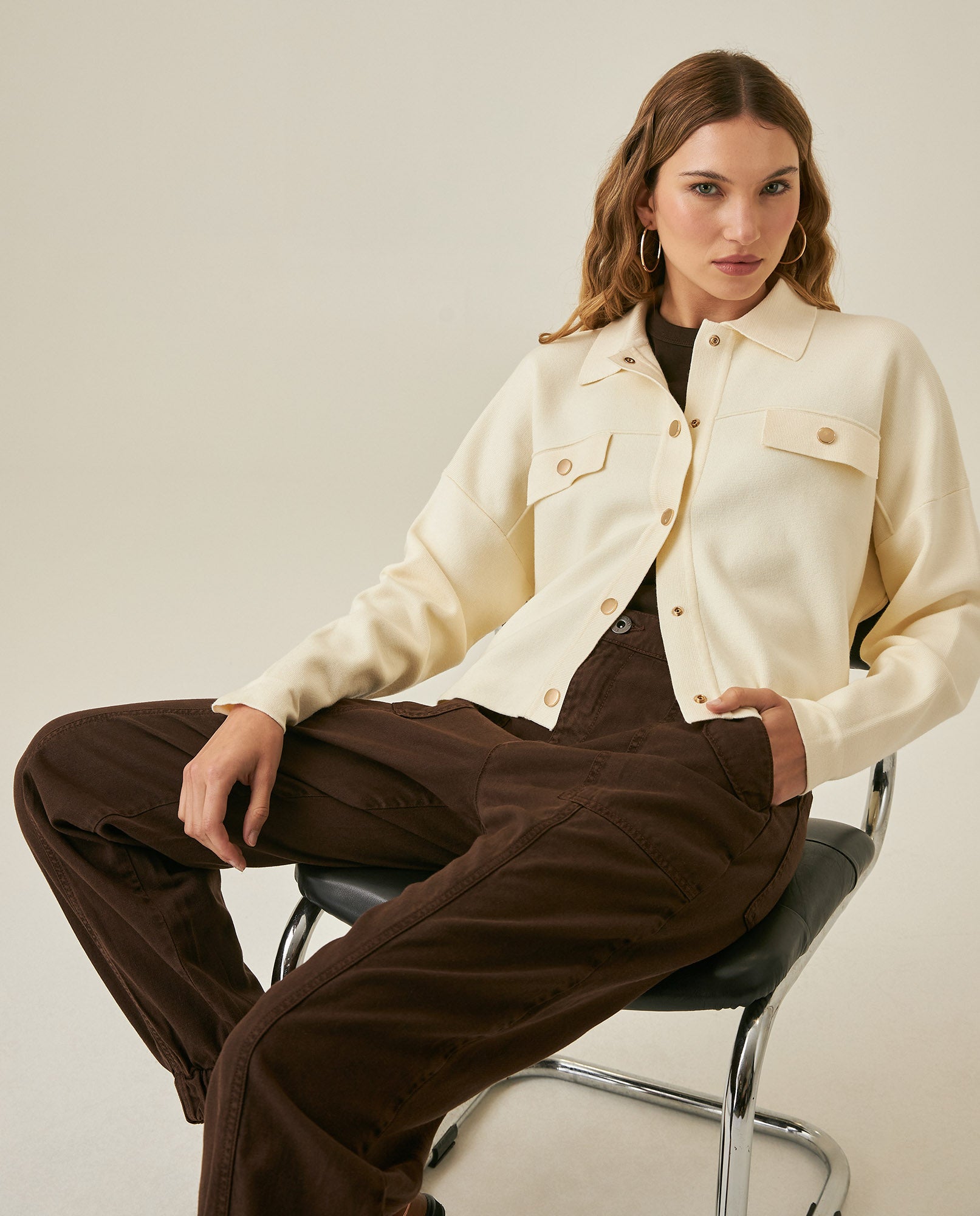 Womens Jacket Knit Cargo-Inspired Boxy Silhouette Viscose Blend - Raw 63_791H005_CRU110103_4