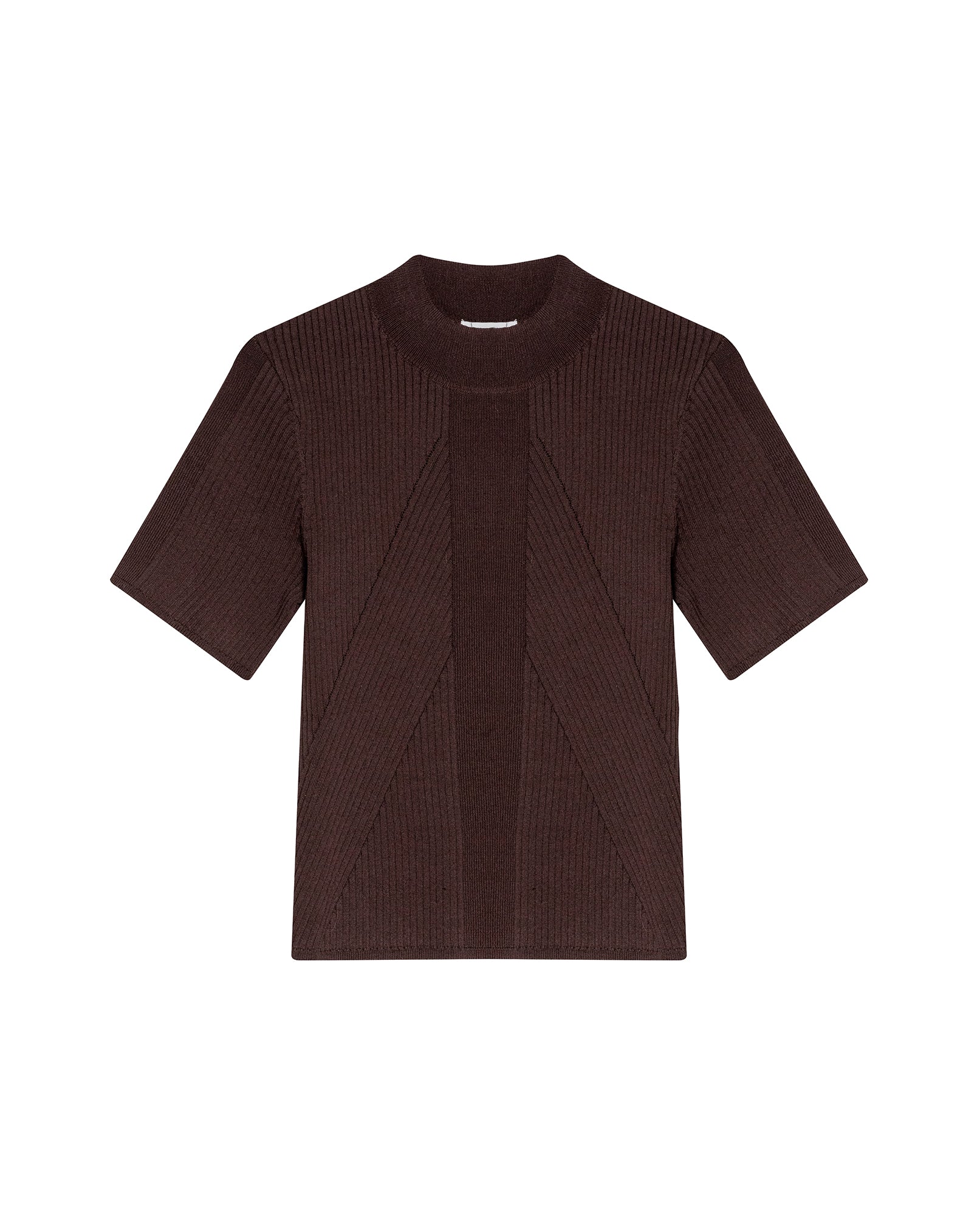 Womens Top Knit Ribbed Mandarin Collar Viscose Blend Super Lightweight Irregular Cuts Modern - Brown 63_791H006_CAF191016_3