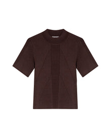 Womens Top Knit Ribbed Mandarin Collar Viscose Blend Super Lightweight Irregular Cuts Modern - Brown 63_791H006_CAF191016_3