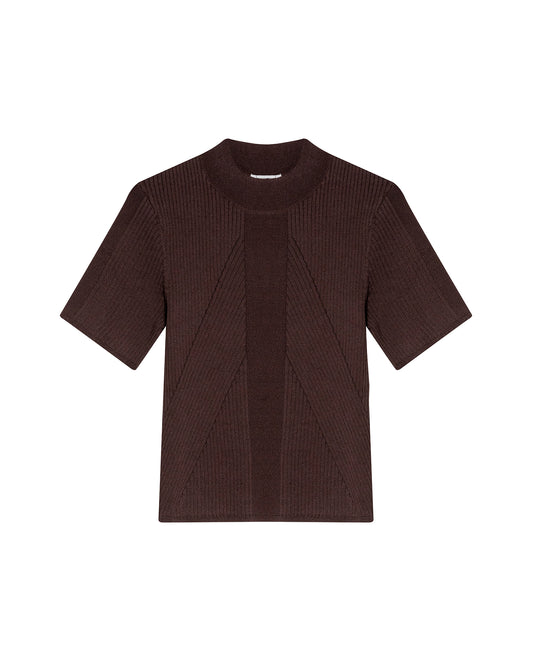 Womens Top Knit Ribbed Mandarin Collar Viscose Blend Super Lightweight Irregular Cuts Modern - Brown 63_791H006_CAF191016_3