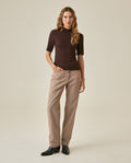 Womens Top Knit Ribbed Mandarin Collar Viscose Blend Super Lightweight Irregular Cuts Modern - Brown 63_791H006_CAF191016_4