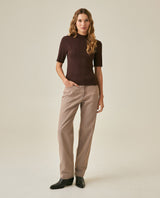 Womens Top Knit Ribbed Mandarin Collar Viscose Blend Super Lightweight Irregular Cuts Modern - Brown 63_791H006_CAF191016_4
