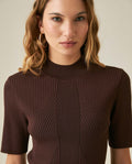 Womens Top Knit Ribbed Mandarin Collar Viscose Blend Super Lightweight Irregular Cuts Modern - Brown 63_791H006_CAF191016_5