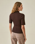 Womens Top Knit Ribbed Mandarin Collar Viscose Blend Super Lightweight Irregular Cuts Modern - Brown 63_791H006_CAF191016_6