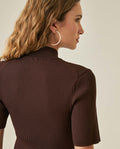 Womens Top Knit Ribbed Mandarin Collar Viscose Blend Super Lightweight Irregular Cuts Modern - Brown 63_791H006_CAF191016_7