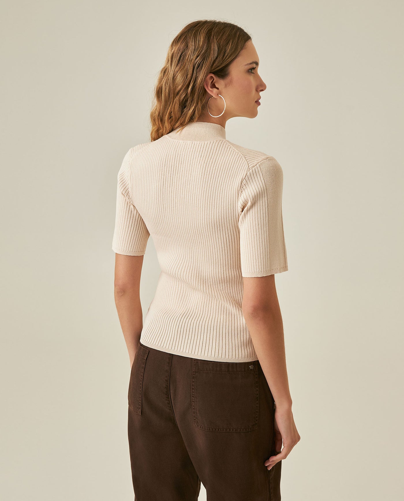 Womens Top Knit Ribbed Mandarin Collar Viscose Blend Super Lightweight Irregular Cuts Modern - Raw 63_791H006_CRU110103_6
