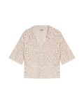 Womens Shirt Knit Crochet Style Cotton–Elastane Wide Sleeves V-Neck Shirt Collar - Raw 63_791H007_CRU110103_3