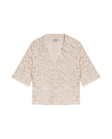 Womens Shirt Knit Crochet Style Cotton–Elastane Wide Sleeves V-Neck Shirt Collar - Raw 63_791H007_CRU110103_3