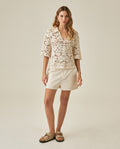 Womens Shirt Knit Crochet Style Cotton–Elastane Wide Sleeves V-Neck Shirt Collar - Raw 63_791H007_CRU110103_4