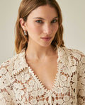 Womens Shirt Knit Crochet Style Cotton–Elastane Wide Sleeves V-Neck Shirt Collar - Raw 63_791H007_CRU110103_5