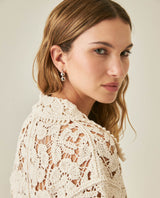 Womens Shirt Knit Crochet Style Cotton–Elastane Wide Sleeves V-Neck Shirt Collar - Raw 63_791H007_CRU110103_7