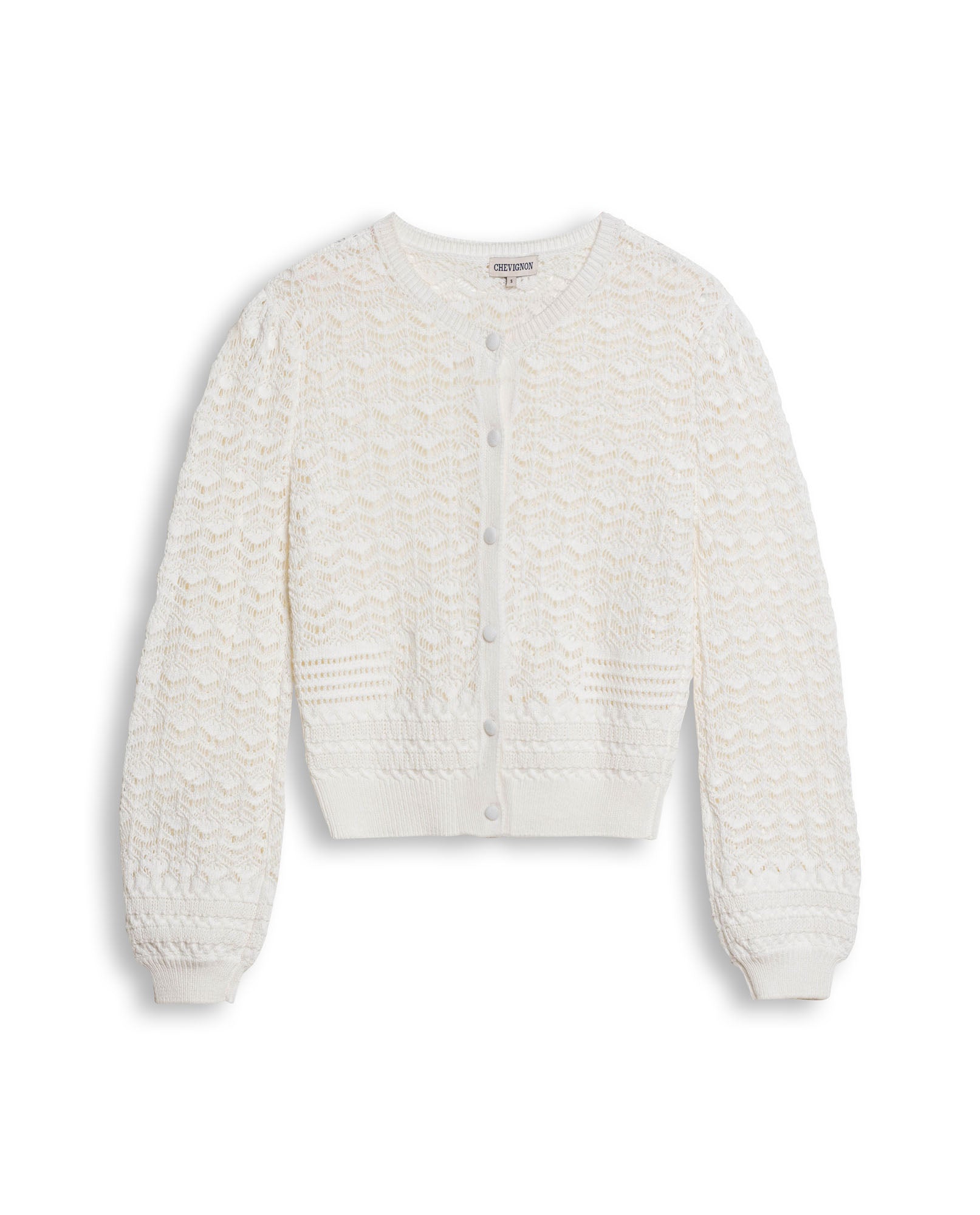 Womens Cardigan Knit Bomber Silhouette Cotton Medium Gauge Openwork Stitch Artisan Covered Buttons - Raw 63_791H008_CRU110103_3
