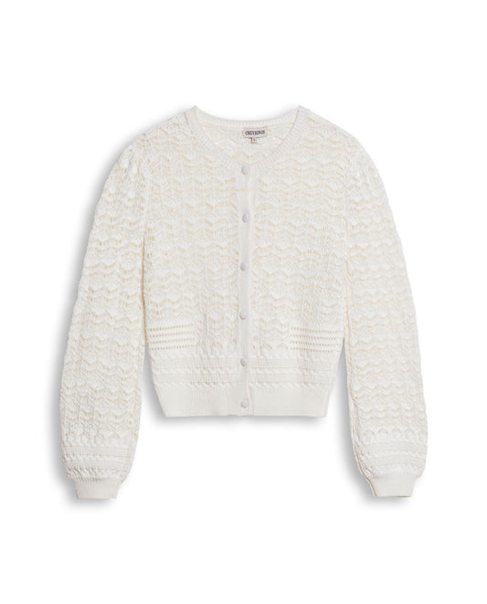Womens Cardigan Knit Bomber Silhouette Cotton Medium Gauge Openwork Stitch Artisan Covered Buttons - Raw 63_791H008_CRU110103_3