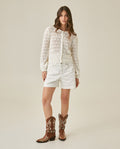 Womens Cardigan Knit Bomber Silhouette Cotton Medium Gauge Openwork Stitch Artisan Covered Buttons - Raw 63_791H008_CRU110103_4