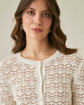 Womens Cardigan Knit Bomber Silhouette Cotton Medium Gauge Openwork Stitch Artisan Covered Buttons - Raw 63_791H008_CRU110103_5