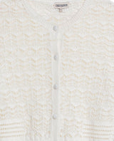 Womens Cardigan Knit Bomber Silhouette Cotton Medium Gauge Openwork Stitch Artisan Covered Buttons - Raw 63_791H008_CRU110103_8