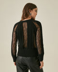 Womens Cardigan Deep V-Neck Cotton–Acrylic Heavy Gauge Lace Cable Mix Sophisticated Glamorous - Black 63_791H009_NEG194007_6