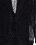 Womens Cardigan Deep V-Neck Cotton–Acrylic Heavy Gauge Lace Cable Mix Sophisticated Glamorous - Black 63_791H009_NEG194007_8