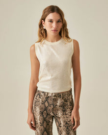 Womens Top Knit Sleeveless Lyocell Blend Linen Tone-on-Tone Sequins Ultra Lightweight Subtle Shine - Raw 63_791H010_CRU114302_0