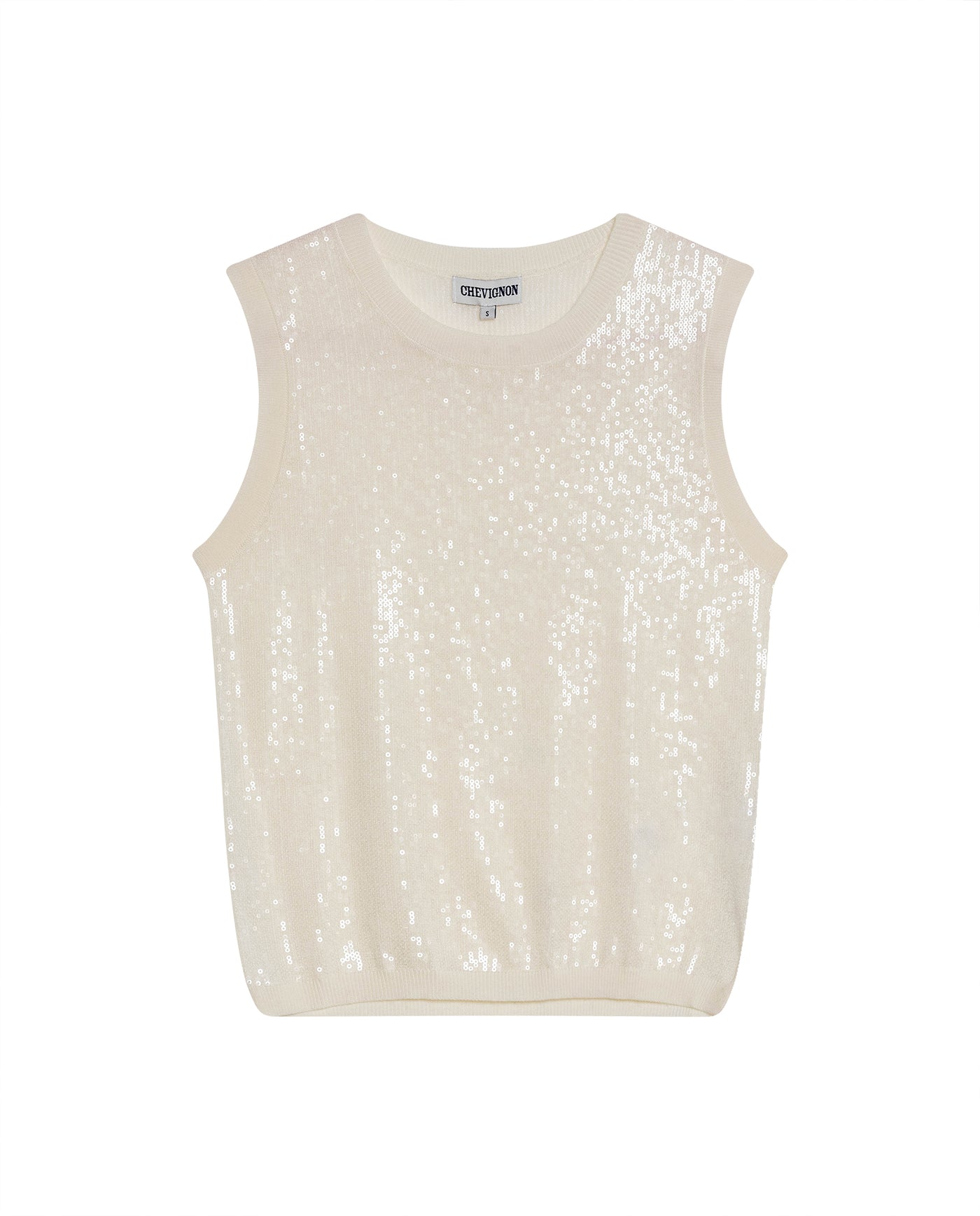 Womens Top Knit Sleeveless Lyocell Blend Linen Tone-on-Tone Sequins Ultra Lightweight Subtle Shine - Raw 63_791H010_CRU114302_3