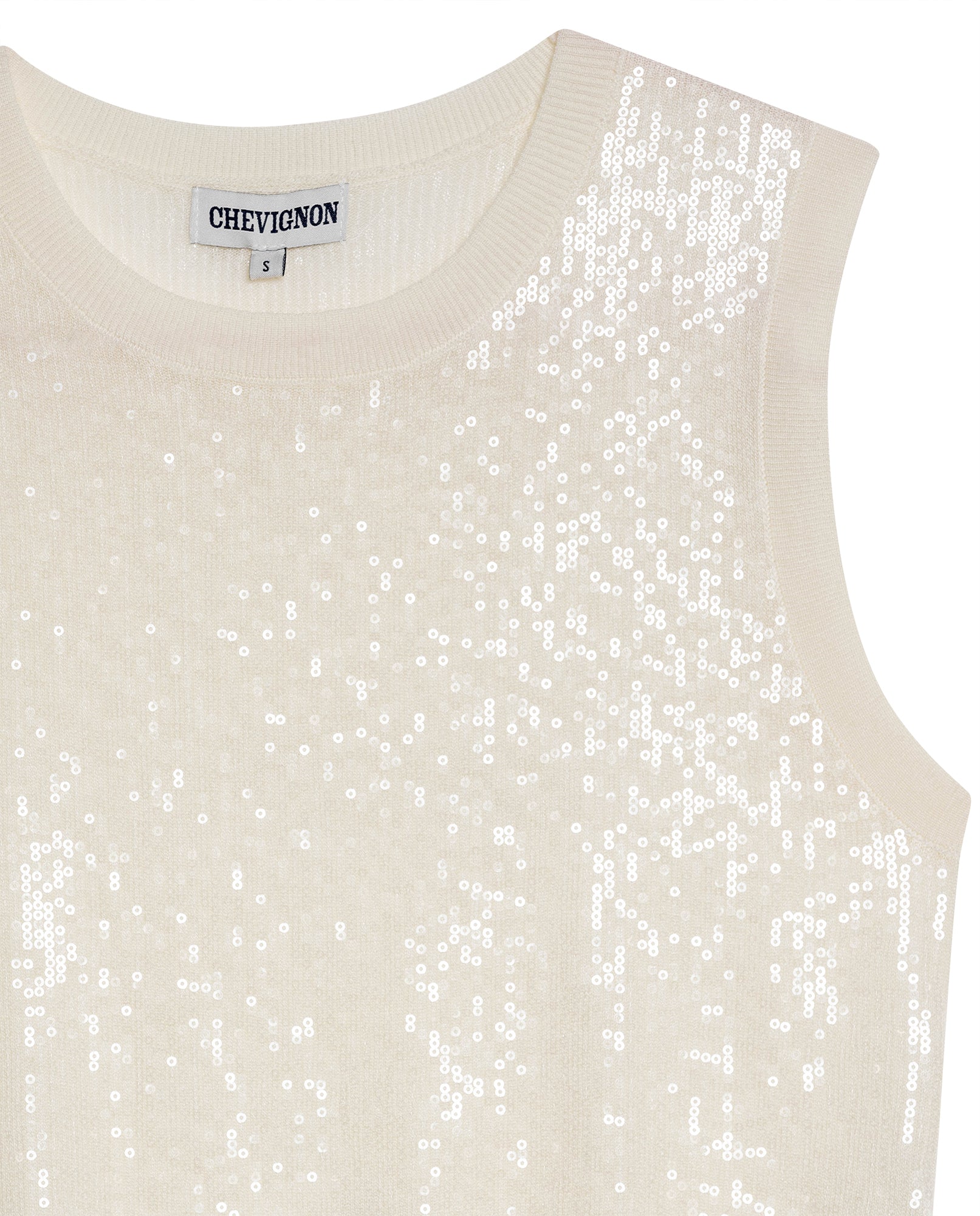 Womens Top Knit Sleeveless Lyocell Blend Linen Tone-on-Tone Sequins Ultra Lightweight Subtle Shine - Raw 63_791H010_CRU114302_8