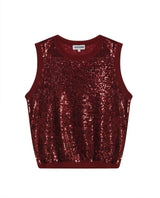 Womens Top Knit Sleeveless Lyocell Blend Linen Tone-on-Tone Sequins Ultra Lightweight Subtle Shine - Red 63_791H010_ROJ191522_3
