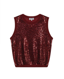 Womens Top Knit Sleeveless Lyocell Blend Linen Tone-on-Tone Sequins Ultra Lightweight Subtle Shine - Red 63_791H010_ROJ191522_3