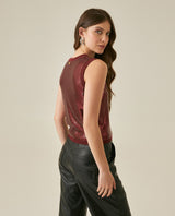 Womens Top Knit Sleeveless Lyocell Blend Linen Tone-on-Tone Sequins Ultra Lightweight Subtle Shine - Red 63_791H010_ROJ191522_6