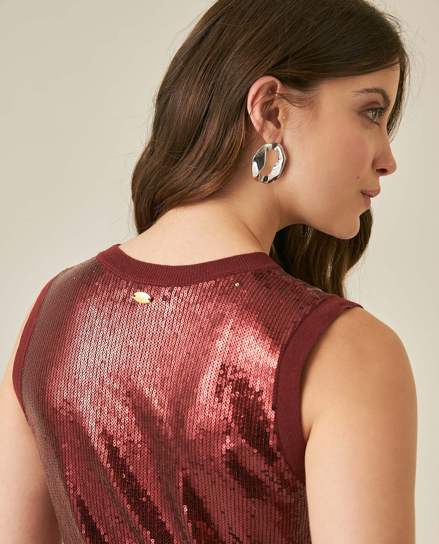Womens Top Knit Sleeveless Lyocell Blend Linen Tone-on-Tone Sequins Ultra Lightweight Subtle Shine - Red 63_791H010_ROJ191522_7