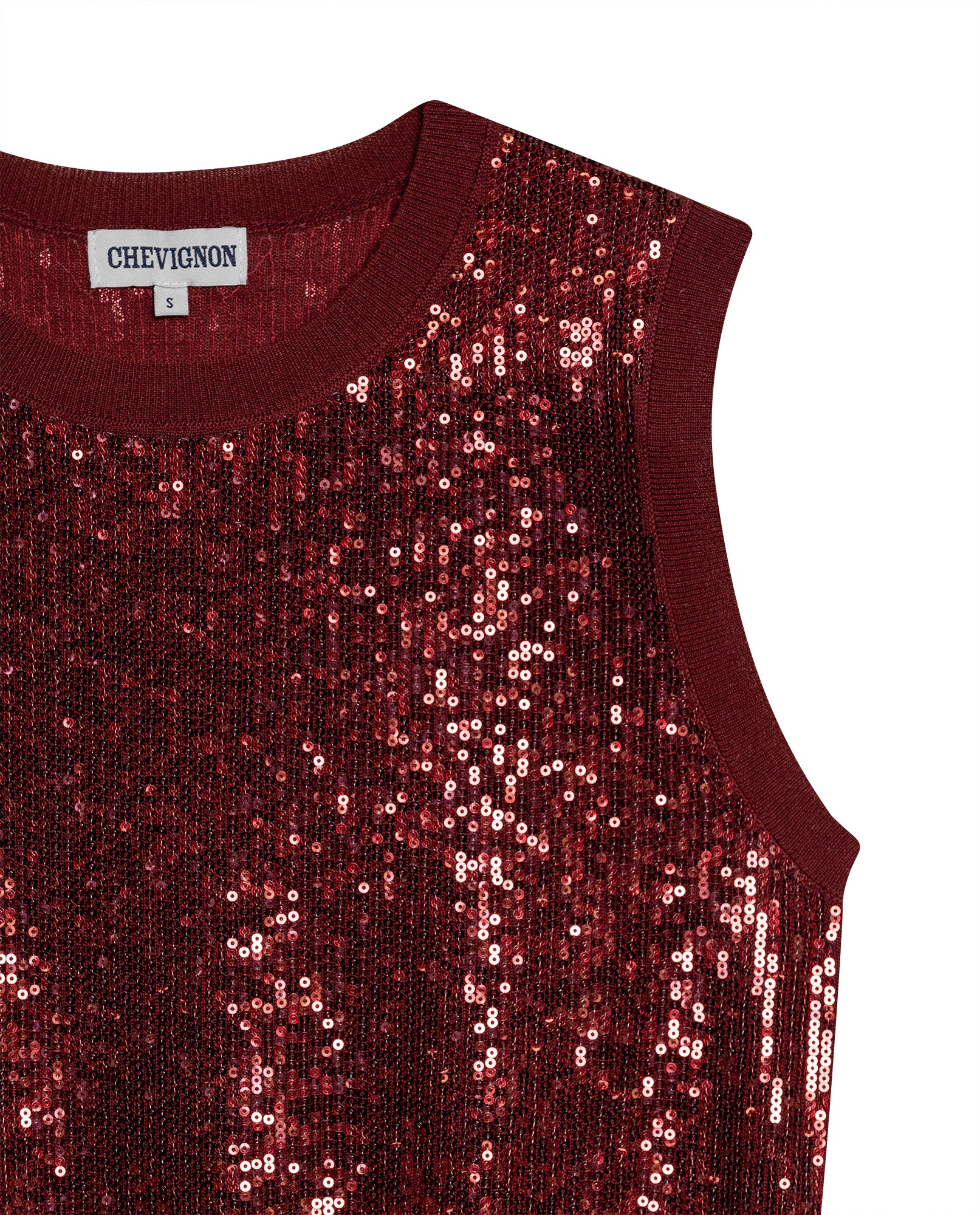 Womens Top Knit Sleeveless Lyocell Blend Linen Tone-on-Tone Sequins Ultra Lightweight Subtle Shine - Red 63_791H010_ROJ191522_8