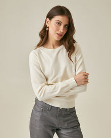 Womens Sweater Knit Long Sleeve Crewneck Viscose Blend Mini Sequins Ultra Soft Subtle Shine - Raw 63_791H011_CRU110103_0