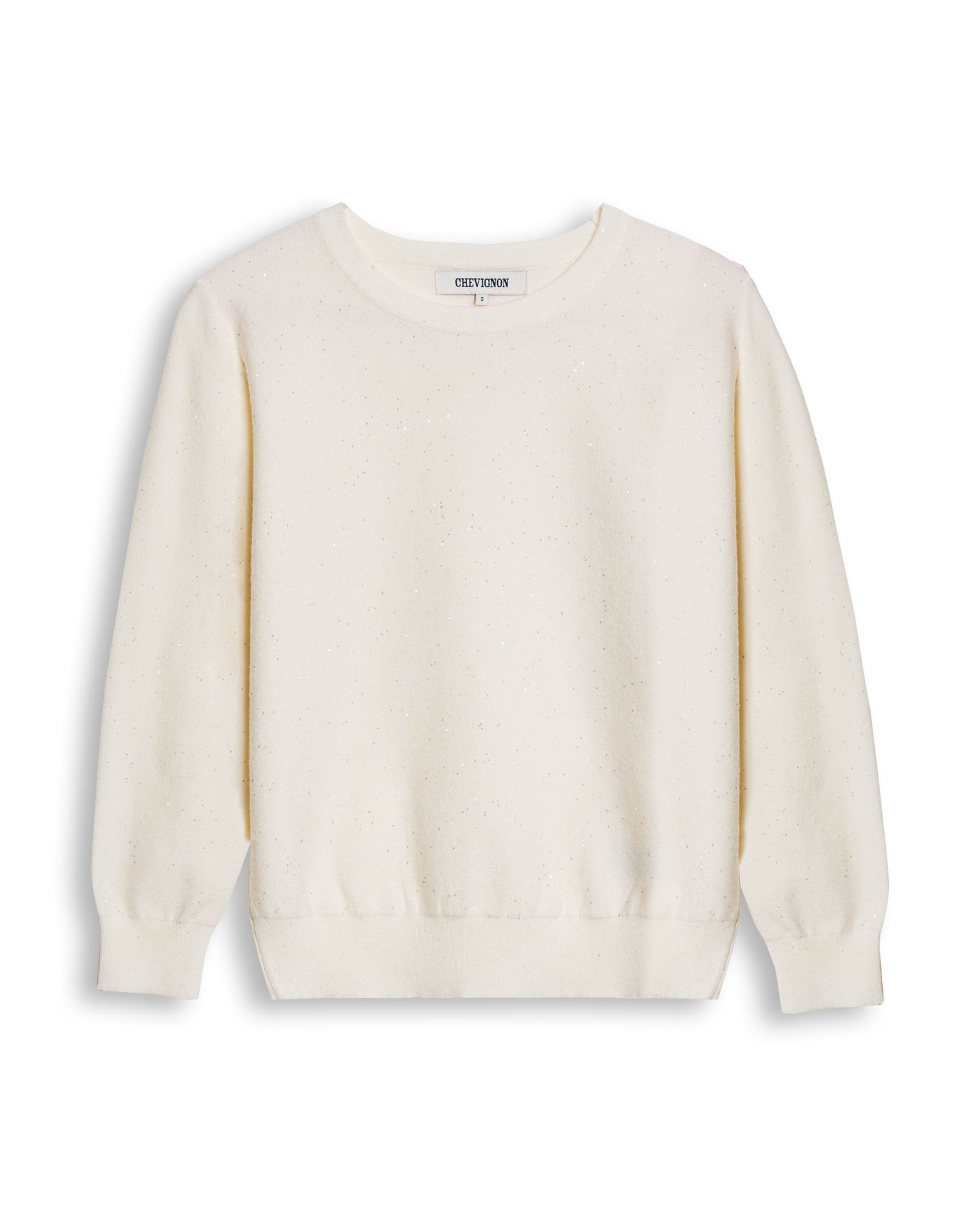 Womens Sweater Knit Long Sleeve Crewneck Viscose Blend Mini Sequins Ultra Soft Subtle Shine - Raw 63_791H011_CRU110103_3