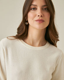 Womens Sweater Knit Long Sleeve Crewneck Viscose Blend Mini Sequins Ultra Soft Subtle Shine - Raw 63_791H011_CRU110103_5