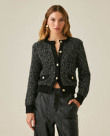 Womens Cardigan Crewneck Knit Looped Texture Polyester Blend - Black 63_791H012_NEG194007_0