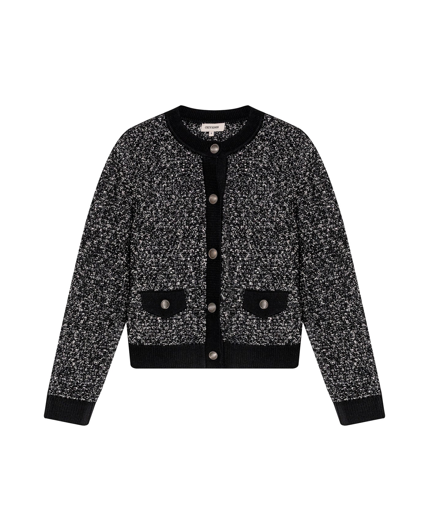 Womens Cardigan Crewneck Knit Looped Texture Polyester Blend - Black 63_791H012_NEG194007_3