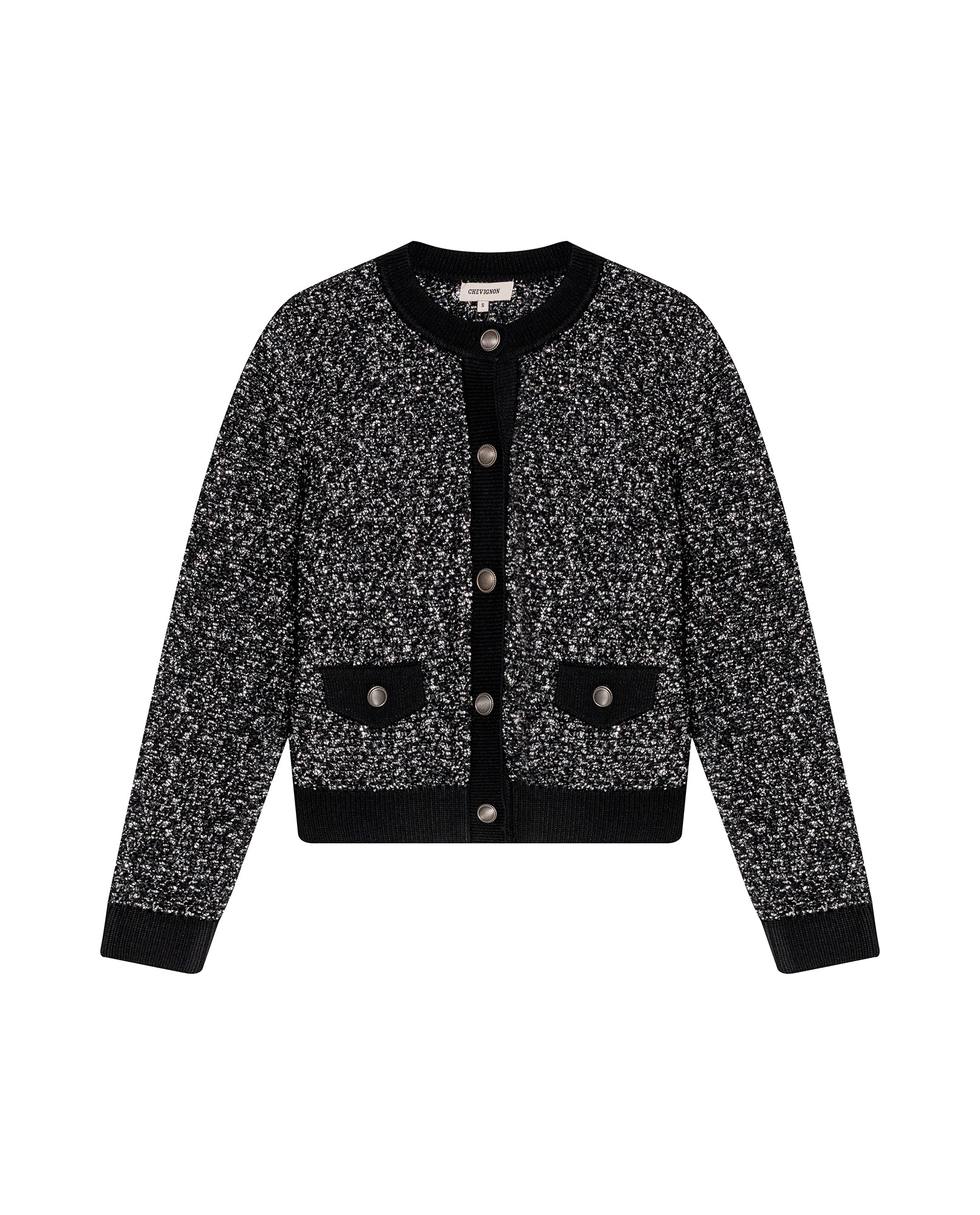 Womens Cardigan Crewneck Knit Looped Texture Polyester Blend - Black 63_791H012_NEG194007_3