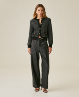 Womens Cardigan Crewneck Knit Looped Texture Polyester Blend - Black 63_791H012_NEG194007_4